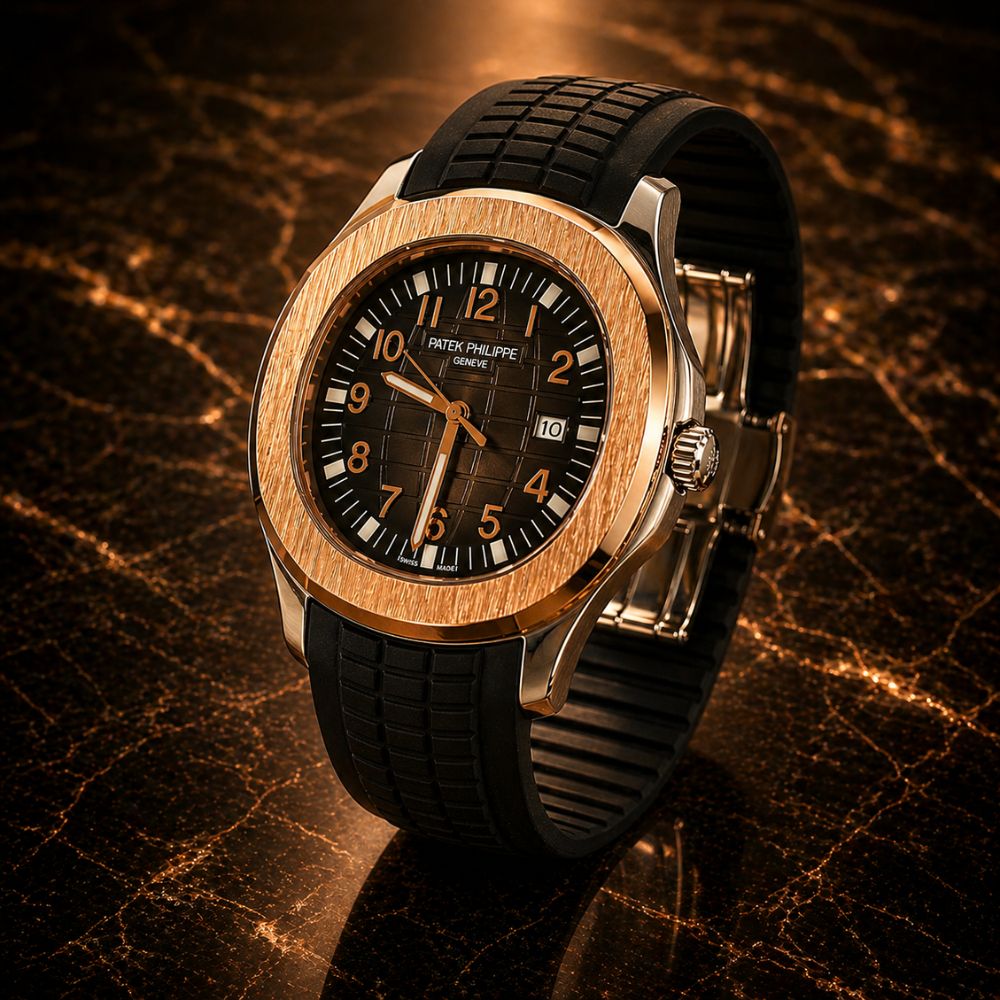 Relógio Patek Aquanut Black & Gold - 1ª linha